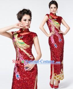 Custom-made Traditional Chinese Red Wedding Phoenix Cheongsam