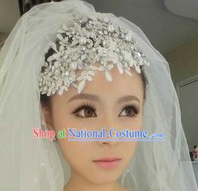 Chinese Shinning White Lace Wedding Headgear