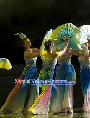 Wide Legs Stage Performance Fan Dance Costumes and Headwear for Women