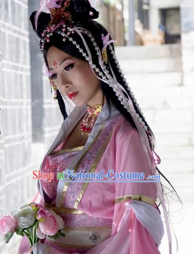 Pink Ancient Asian Princess Clothes and Hair Accessories Complete Set