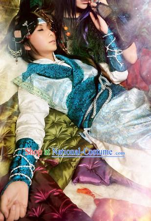 Blue Ancient Chinese Swordman Costumes Complete Set for Men