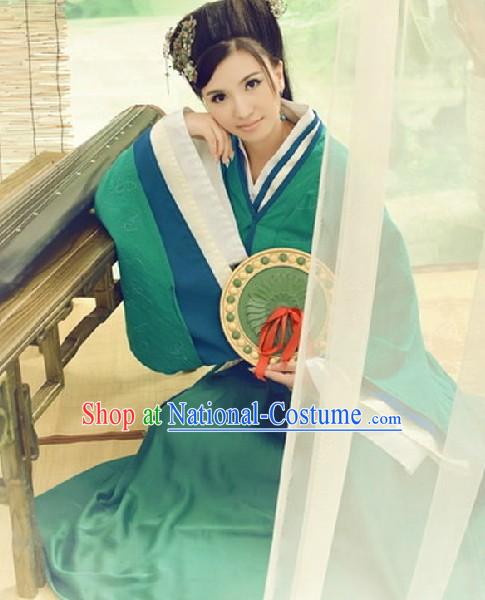 Ancient Chinese Pretty Girl Green Costumes and Accessories Complete Set