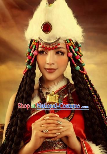 Traditional Chinese Tibetan Clothing Accessories and Headdress Complete Set