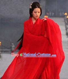 Chinese Traditional Red Wedding Hanfu Dress and Hair Accessories Complete Set