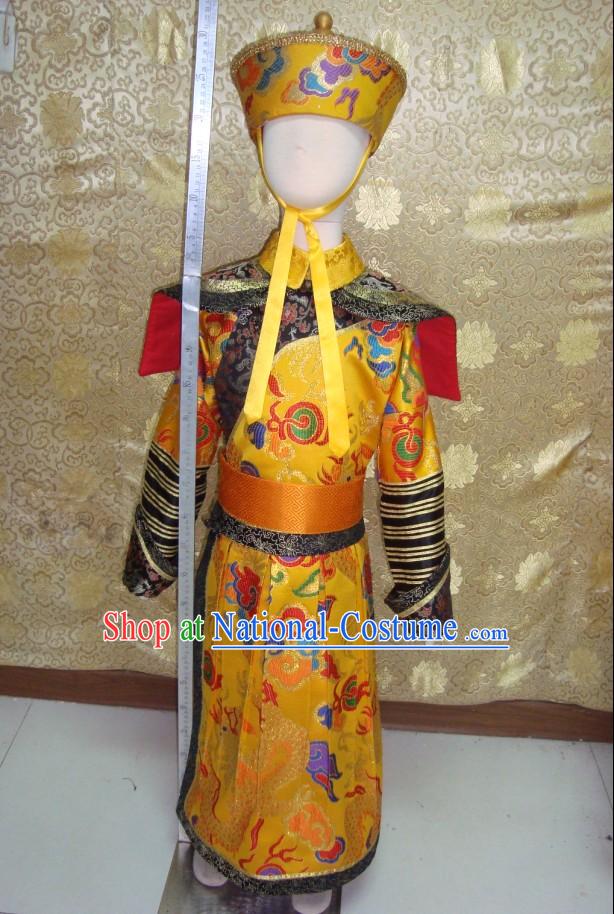 Chinese Imperial Emperor Costumes and Crown Complete Set for Children