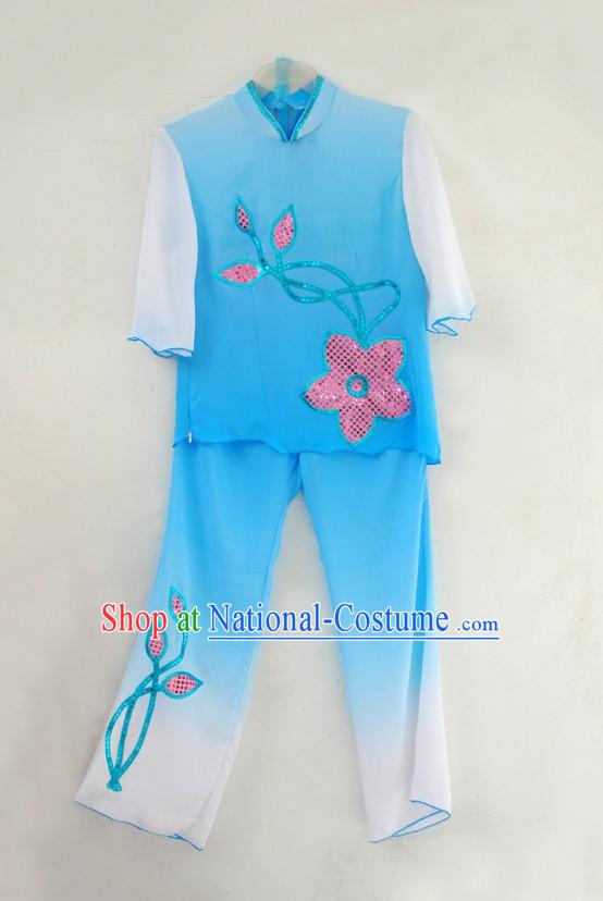 Traditional Blue Fan Dance Costumes for Women