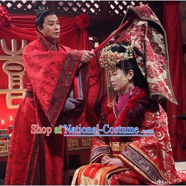 Phoenix and Peony Television Drama Bride and Bridegroom Costumes and Headwear Complete Set