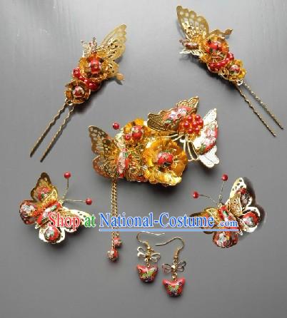 Handmade Traditional Chinese Wedding Jewelry Enamel Bridal Hair Accessories Complete Set