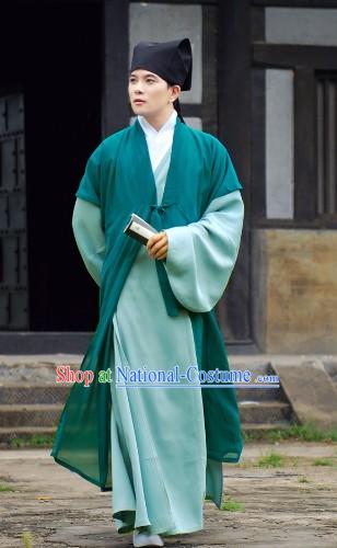 Traditional Ancient Chinese Authentic Hanfu Shenyi Clothing Banbi and Hat for Men