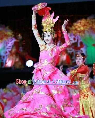 Traditional Chinese New Year Dance Costumes and Hat Complete Set