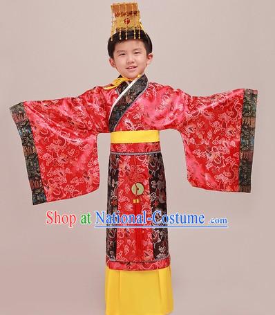 Ancient Chinese Emperor Costumes and Crown Complete Set for Children