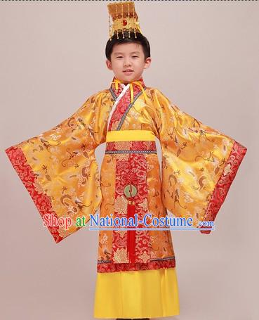 Ancient Chinese Emperor Costumes and Crown Complete Set for Children