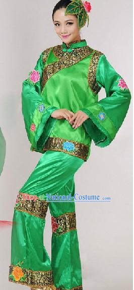 Traditional Chinese Stage Performance Fan Dancing Costumes Complete Set