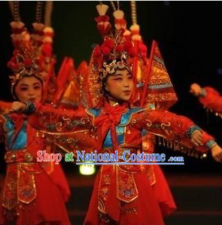 Chinese Opera Stage Performance Dancing Costumes Complete Set for Children