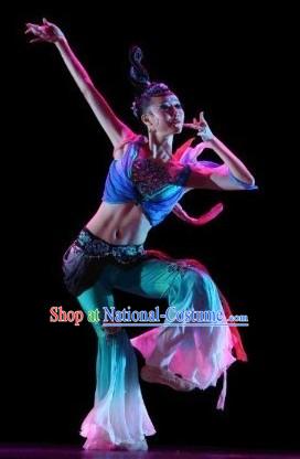 Chinese Fei Tian Dancer Costumes and Headdress Complete Set for Women