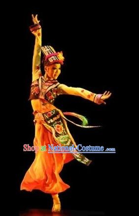 Chinese Dai Clothes and Headdress Complete Set for Women