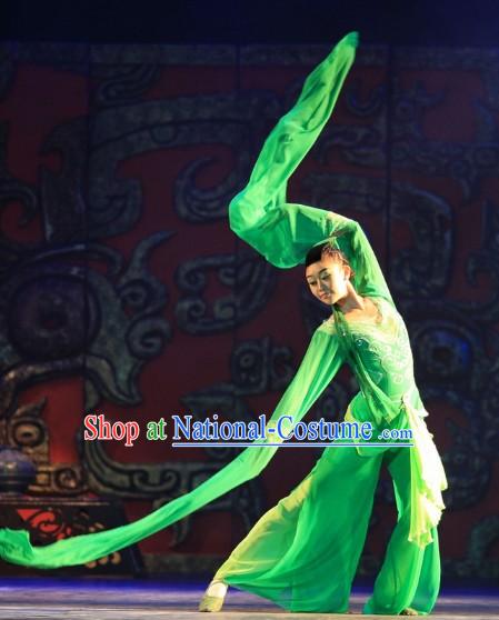 Stage Performance Long Sleeve Green Dance Costumes Complete Set for Women