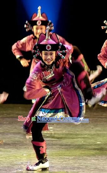 Stage Performance Mongolian Dance Costumes and Hat Complete Set for Women