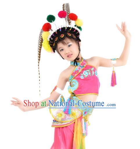 Ancient Chinese Beijing Opera Dances Costume and Headdress Complete Set for Children