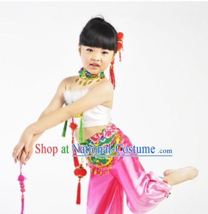 Chinese New Year Dresses Dances Costume and Headdress Complete Set for Children