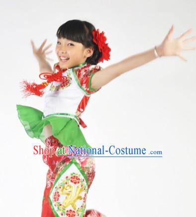 Chinese New Year Dresses Dances Costume and Headdress Complete Set for Children