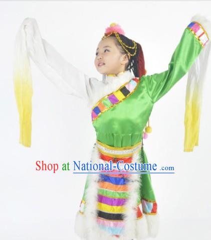 Chinese Tibetan Festival Celebration Dance Costumes and Headdress Complete Set for Kids