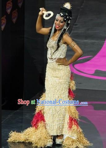 Gabon National Costume and Headwear Complete Set for Women