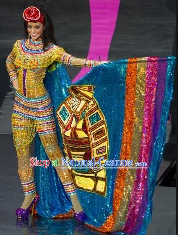 Bolivia National Costume and Headwear Complete Set for Women