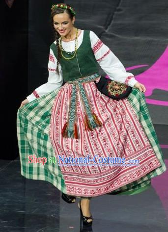 Lithuania National Costume and Headwear Complete Set for Women