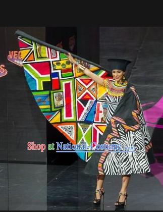 South Africa National Costume and Headwear Complete Set for Women