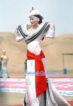 Mongolian National Costume and Hat Complete Set for Women