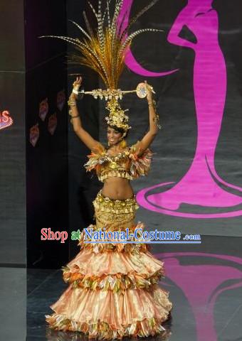 Dominican Republic National Costume and Headwear Complete Set for Women