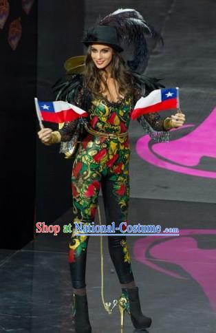 Chile National Costume and Headwear Complete Set for Women