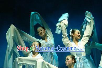 White Long Sleeves Dance Costumes Complete Set for Women