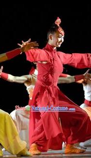 Long Red Mandarin Stage Performance Costumes for Women