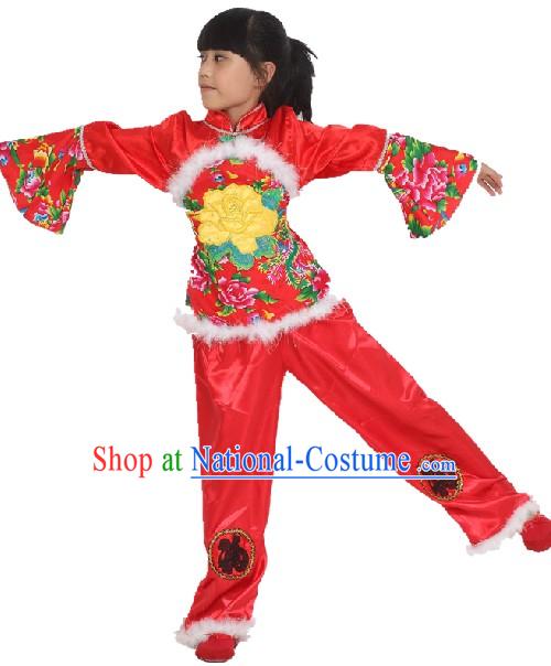 Red Lunar New Year Stage Performance Dance Costume for Girls