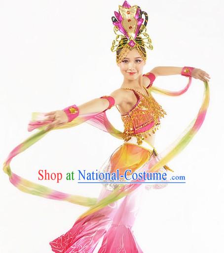 Traditional Chinese Classical Fei Tian Flying Angel Dance Costumes and Headdress for Women