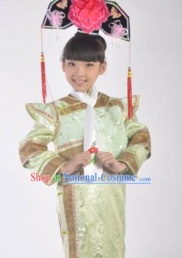 Qing Dynasty Imperial Princess Clothing and Headdress for Kids