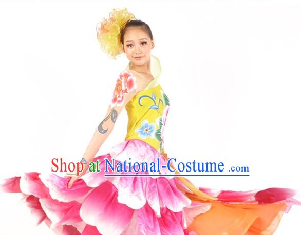 Chinese Classical Peony Dance Costumes and Headdress Complete Set for Women