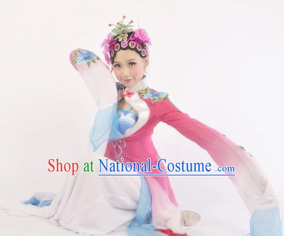 Long Sleeves Chinese Classic Dance Costumes and Headdress Complete Set for Women