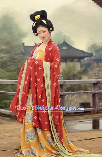 Ancient Chinese Tang Dynasty Female Clothing and Hair Accessories Set for Women