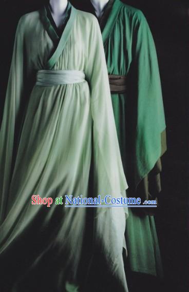 Traditional Ancient Chinese Green Hanfu Clothing for Men and Women