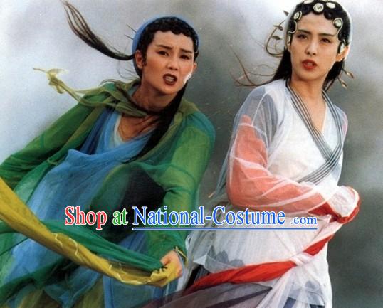 Green Snake Chinese Ancient Fairytale Bai Suzhen and Xiao Qing Costumes and Hair Accessories