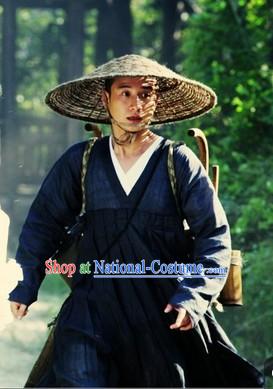 Bai She Legend Deep Blue Monk Robe and Bamboo Hat for Men