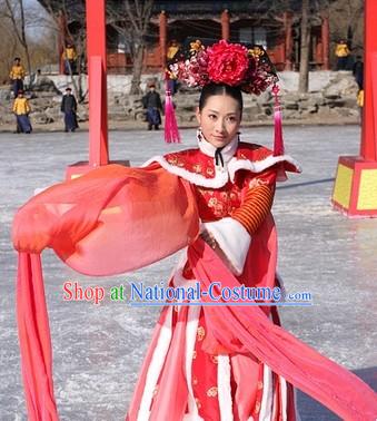 Chinese Palace Long Sleeves Dancer Costume and Hair Accessories for Women