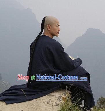 Chinese Traditional Black Long Robe for Men