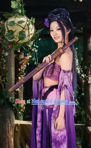 Ancient Chinese Purple Fairy Costumes Complete Set