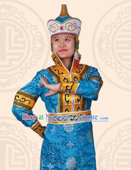 Traditional Chinese Mongolian Stage Performance Dance Costume and Hat for Women