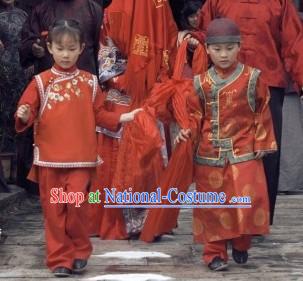 Traditional Chinese Wedding The flower Girl and Boy Clothing Two Sets