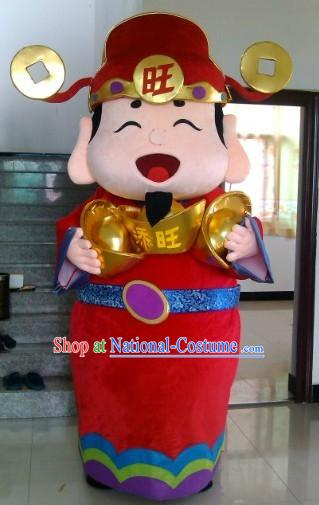 Traditional Chinese Red Cai Shen Money Denity Outfit and Hat Complete Set